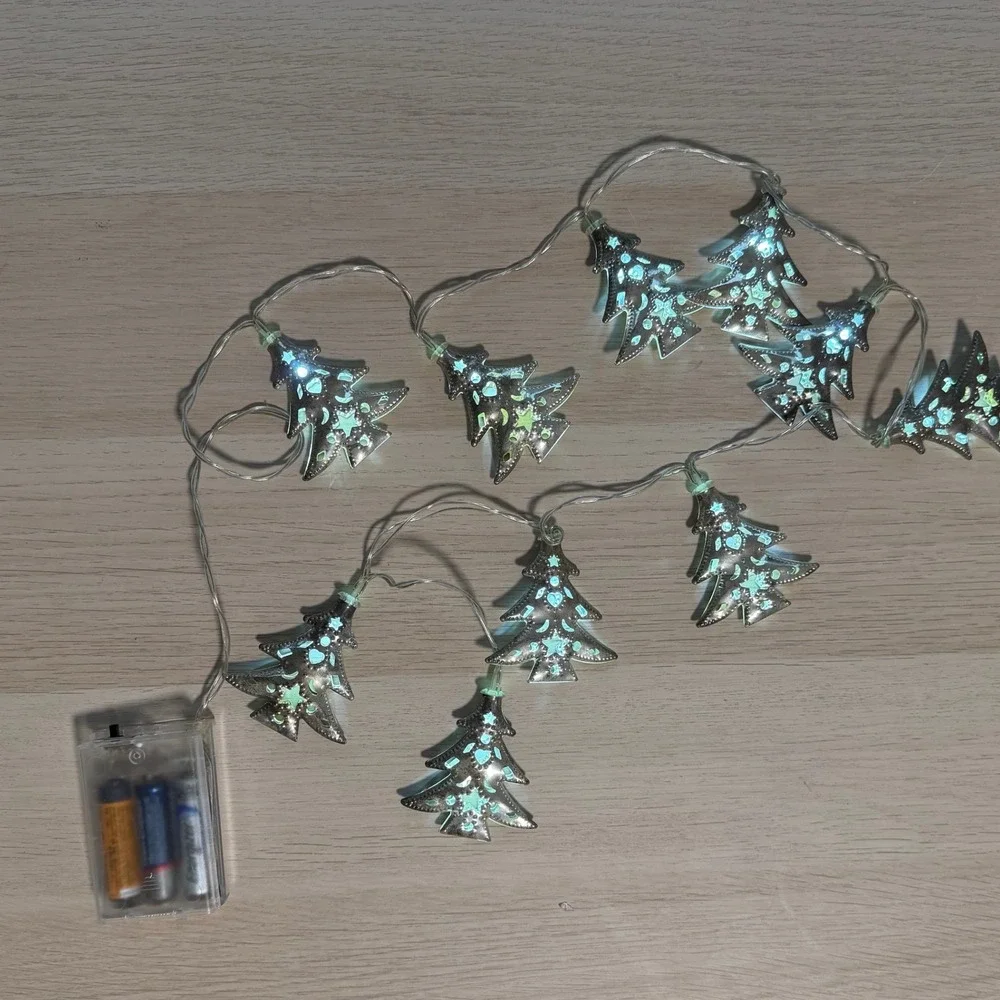 Silver Metal Christmas Tree String Clear Lights Battery Operated Holiday Decor